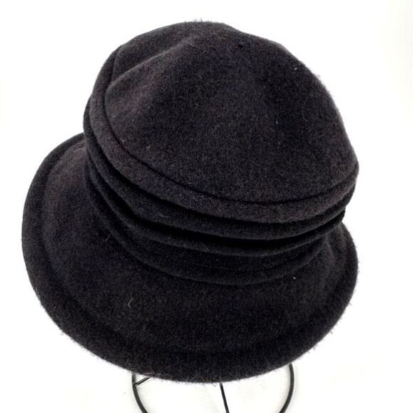 Parkhurst 100% Wool Black Lauren Brim Cloche Bucket Ribbed‎ OSFM main image 5